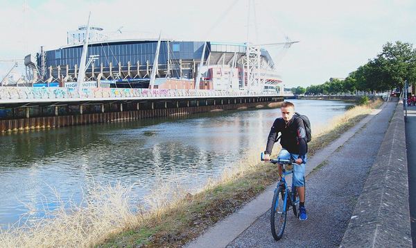Principality Stadium seen from the River Taff in Cardiff