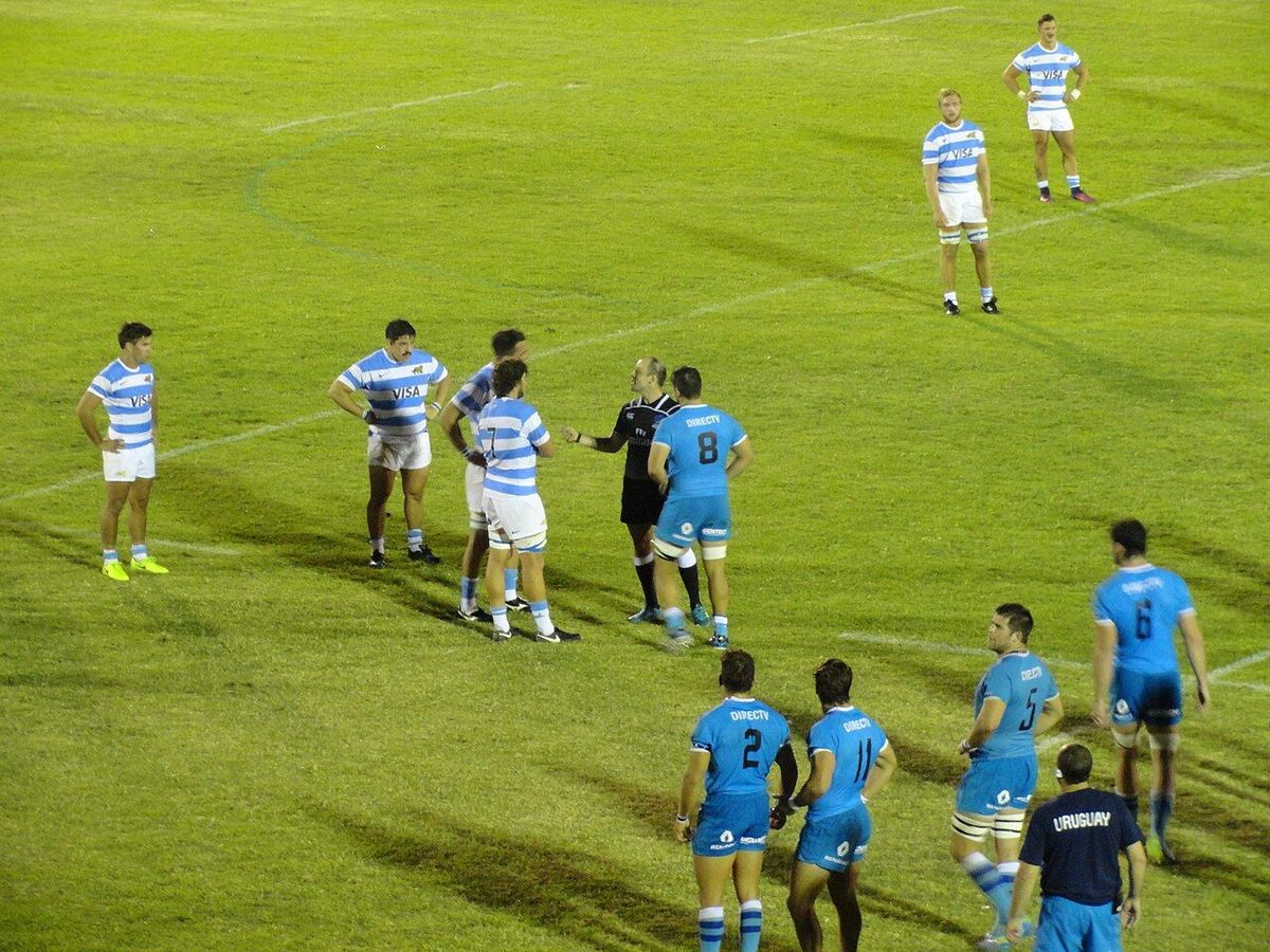 Rugby referee showing a yellow card to a player